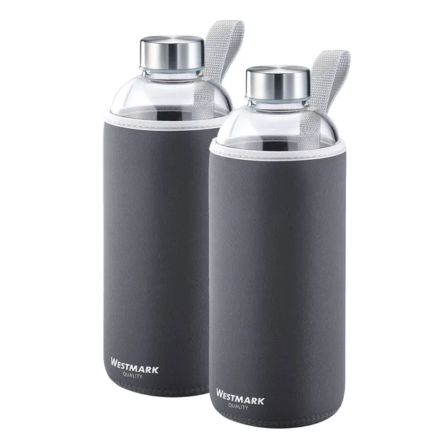 westmark-viva-527422e6-set-de-2-gourdes-en-verre-1000-ml-avec-housses-de-protect image 1