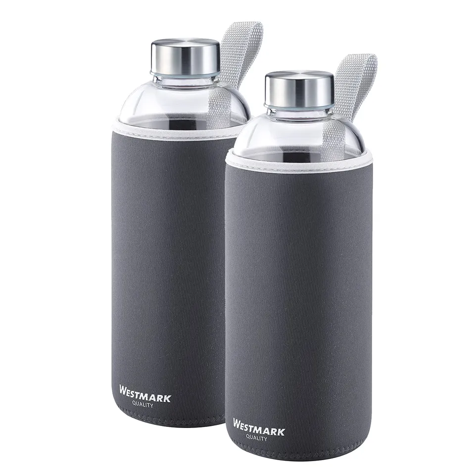 westmark-viva-527422e6-set-de-2-gourdes-en-verre-1000-ml-avec-housses-de-protect image 1