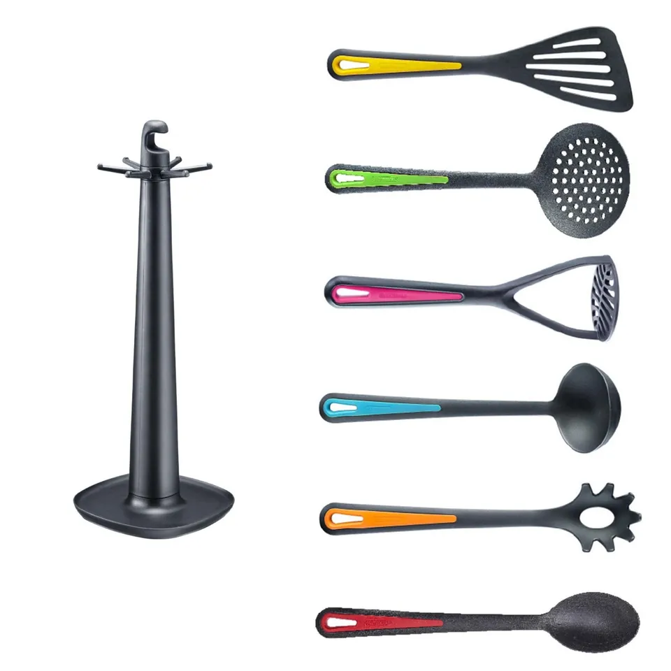 westmark-gallant-multicolore-set-7-ustensiles-de-cuisine-avec-support-rotatif-pr image 1