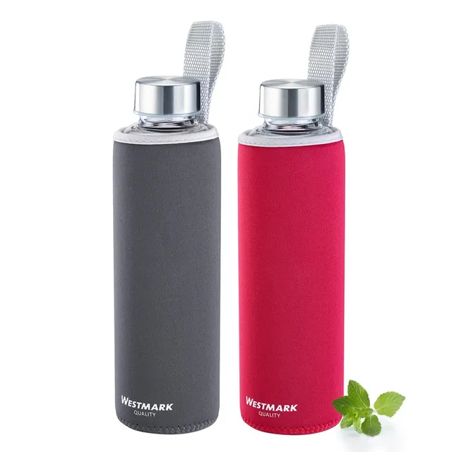 westmark-viva-lot-de-2-bouteilles-d-eau-en-verre-550-ml-avec-housse-de-protectio image 1