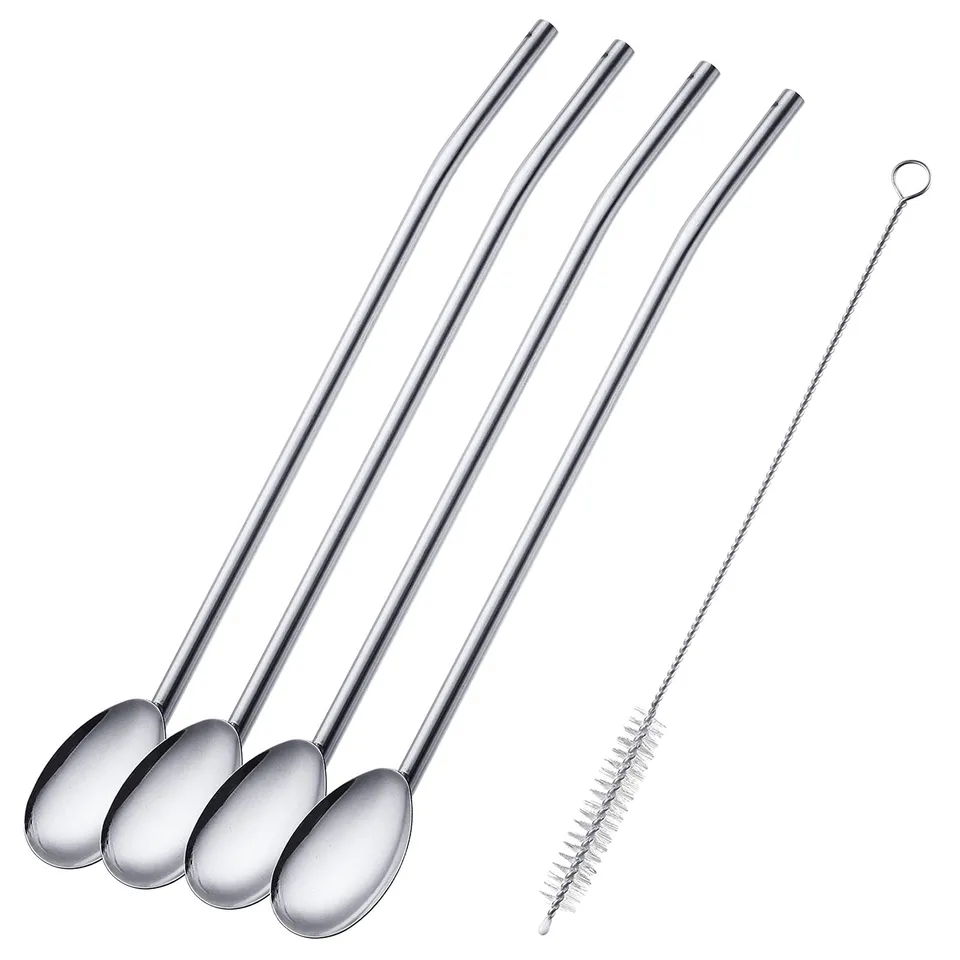 westmark-62712260-set-de-4-cuill-res-pailles-en-acier-inoxydable-18-8-avec-bross image 1