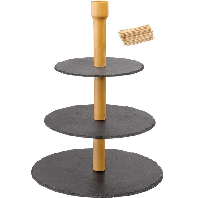 westmark-tapas-friends-pr-sentoir-3-tages-en-ardoise-naturelle-avec-100-mini-piq image 1