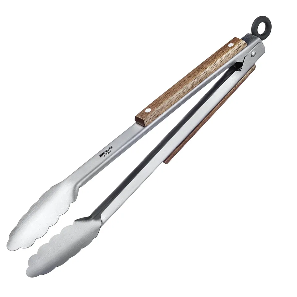 westmark-16282270-classic-wood-midi-pince-barbecue-et-de-service-en-acier-inoxyd image 1