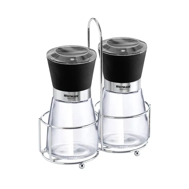 westmark-63572260-blacky-moulin-pices-set-de-2-poivre-et-sel-avec-support-et-poi image 1