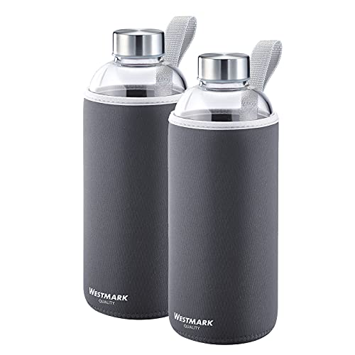westmark-viva-527422e6-set-de-2-gourdes-en-verre-1000-ml-avec-housses-de-protect image 8