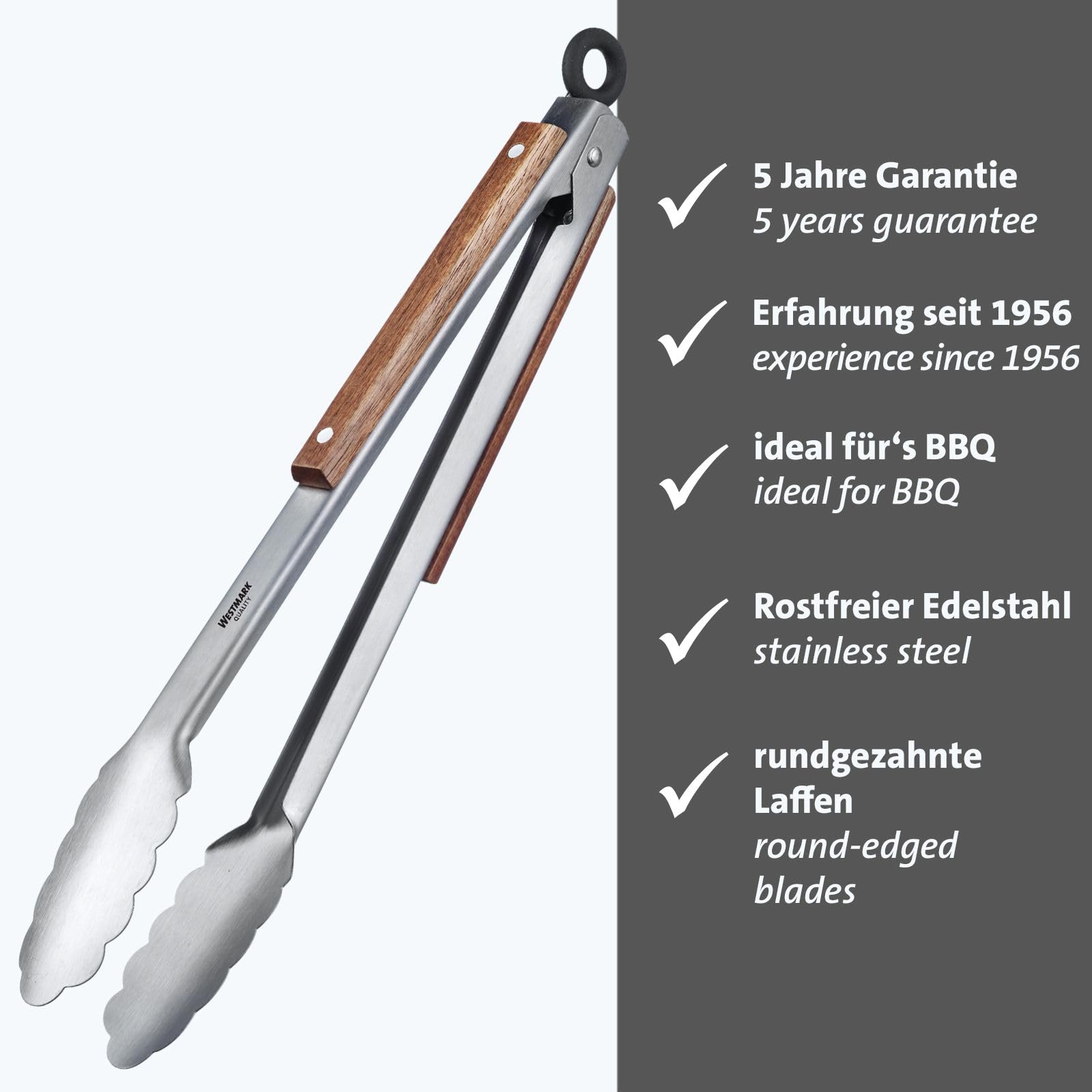 westmark-16282270-classic-wood-midi-pince-barbecue-et-de-service-en-acier-inoxyd image 2