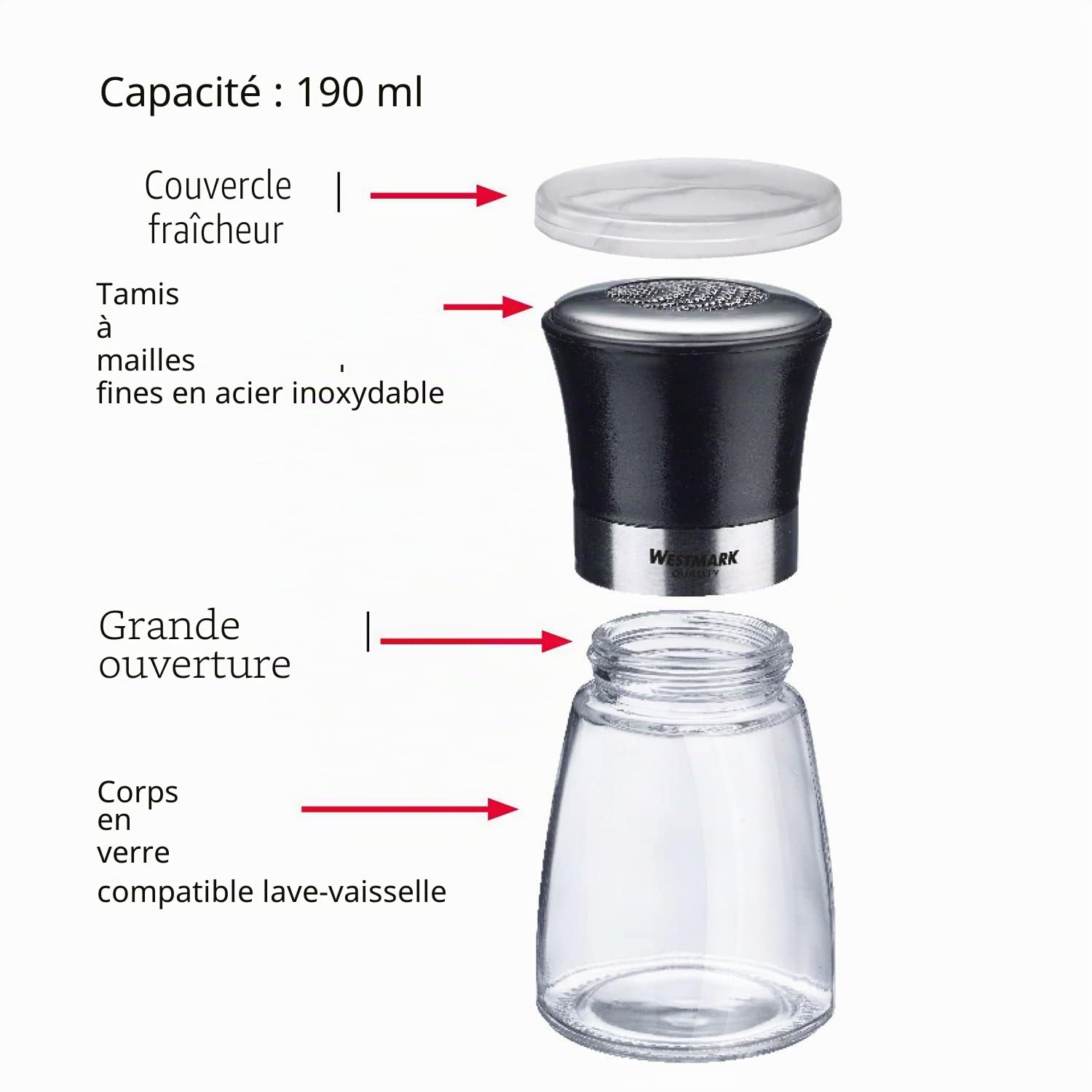 westmark-blacky-69512260-saupoudreuse-de-sucre-glace-190-ml-tamis-inox-mailles-f image 4
