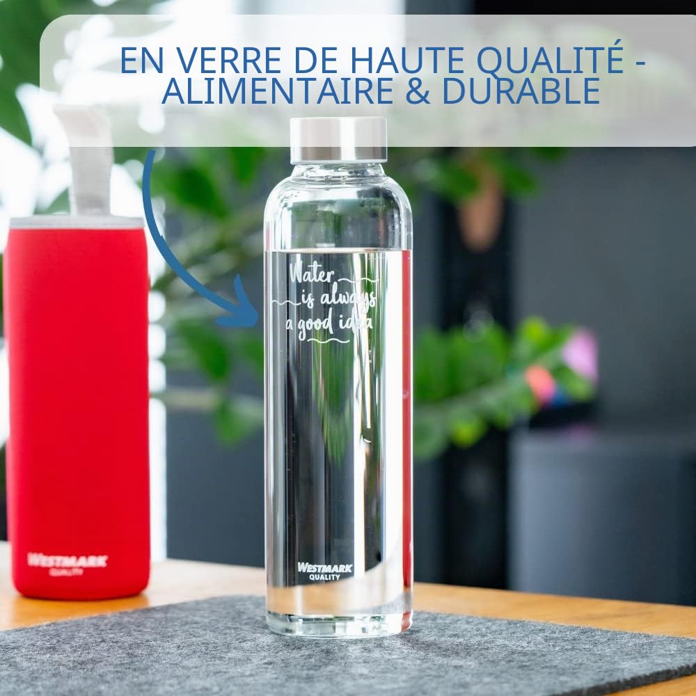 westmark-viva-lot-de-2-bouteilles-d-eau-en-verre-550-ml-avec-housse-de-protectio image 2