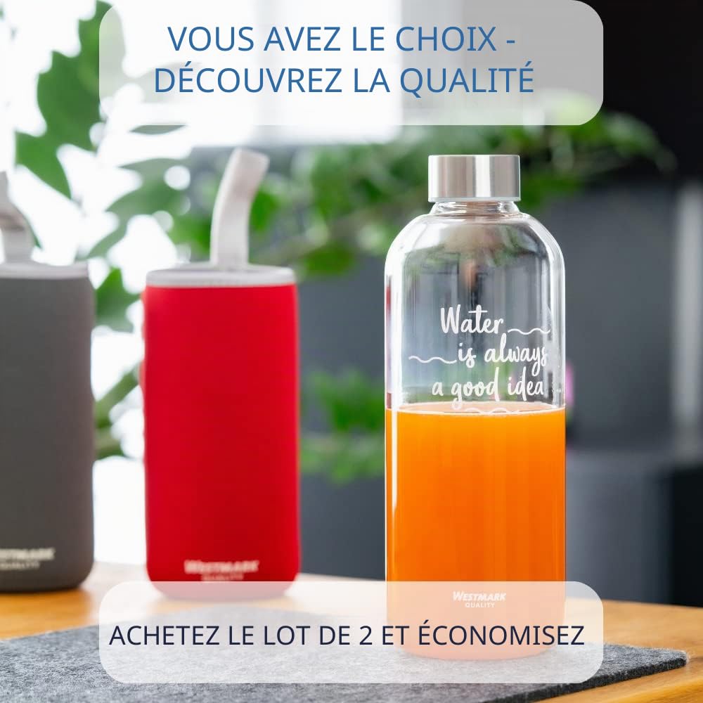 westmark-viva-lot-de-2-bouteilles-d-eau-en-verre-550-ml-avec-housse-de-protectio image 7