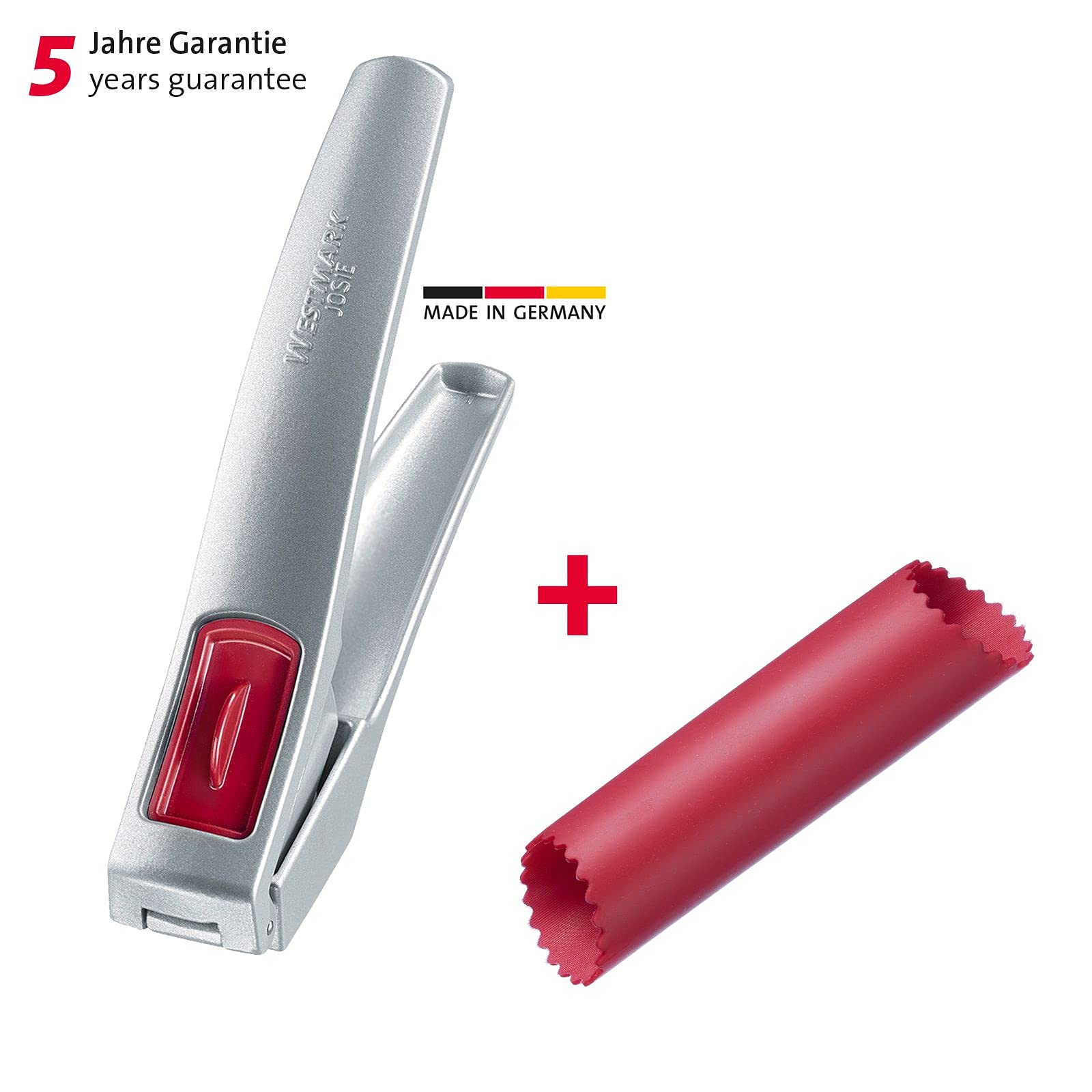 westmark-300822e6-presse-ail-josie-en-silicone-plucheur-d-ail-peel-fix-gris-roug image 2