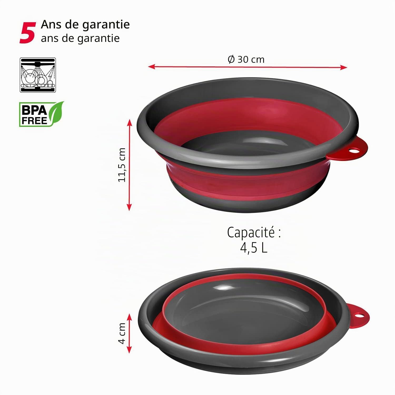westmark-21312270-bassine-pliable-avec-crochet-de-suspension-4500-ml-plastique-s image 4