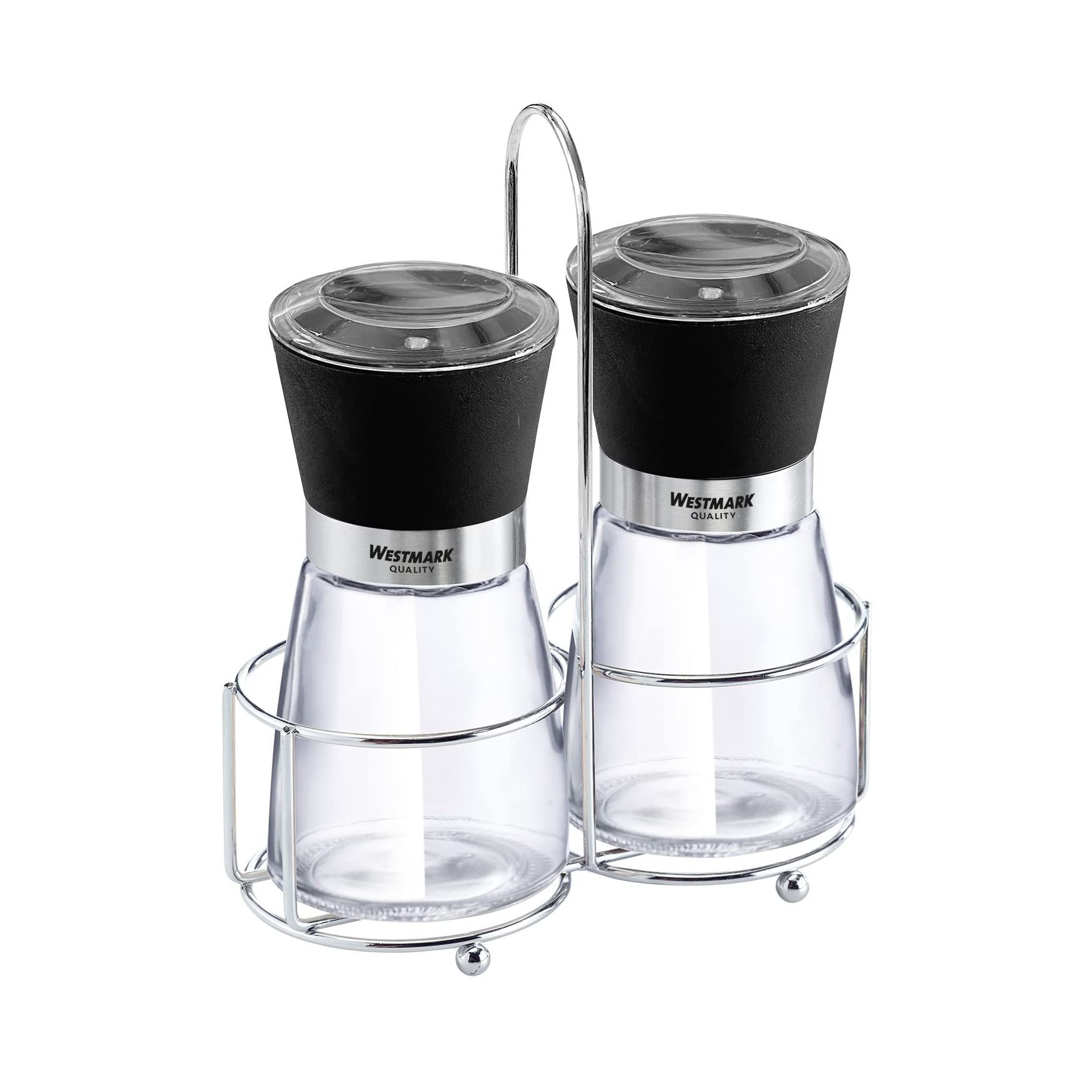 westmark-63572260-blacky-moulin-pices-set-de-2-poivre-et-sel-avec-support-et-poi image 1