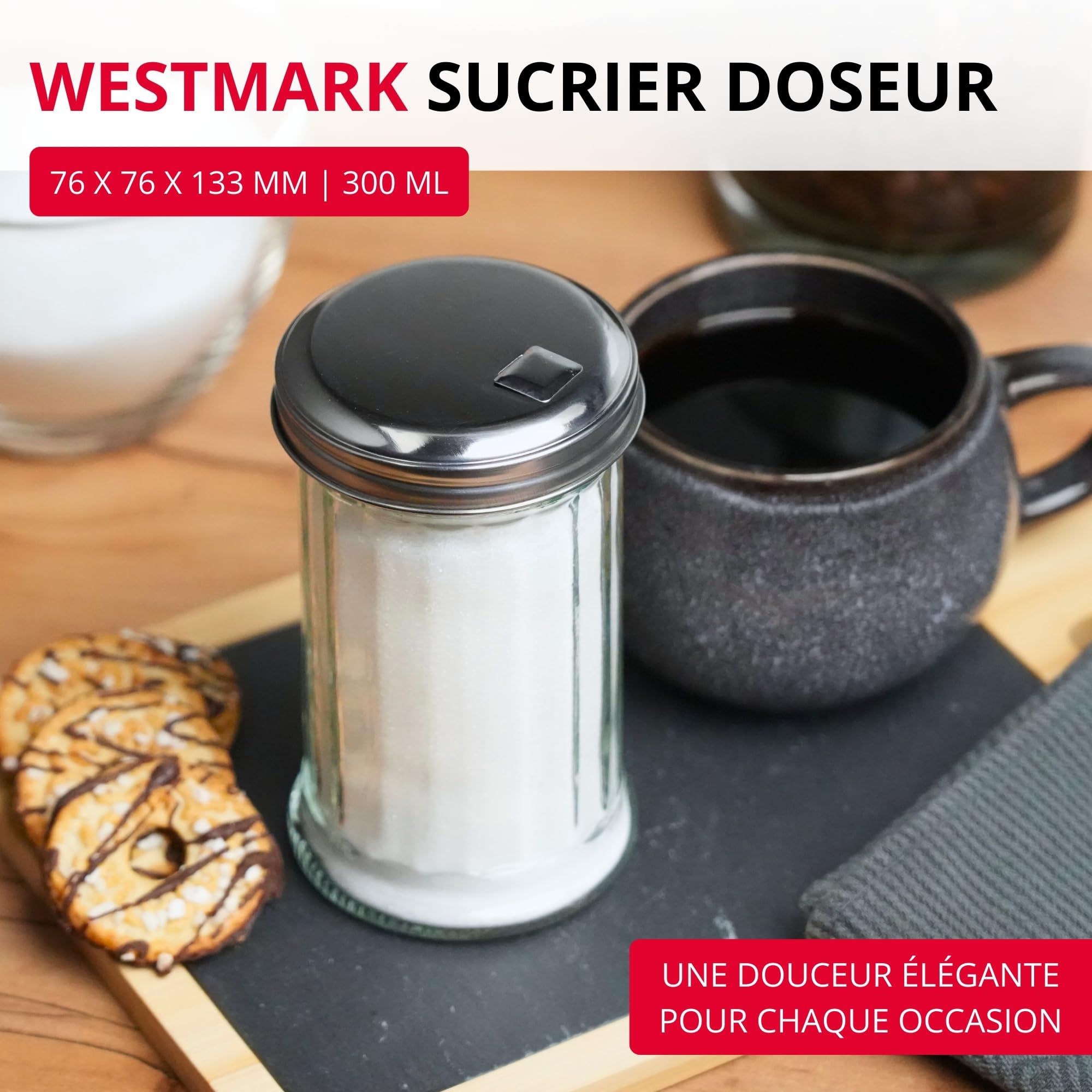 westmark-new-york-65202260-sucrier-doseur-300-ml-verre-stri-et-acier-inoxydable- image 2