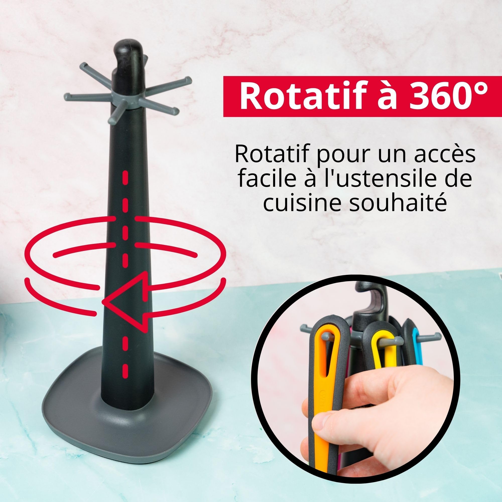 westmark-gallant-multicolore-set-7-ustensiles-de-cuisine-avec-support-rotatif-pr image 2