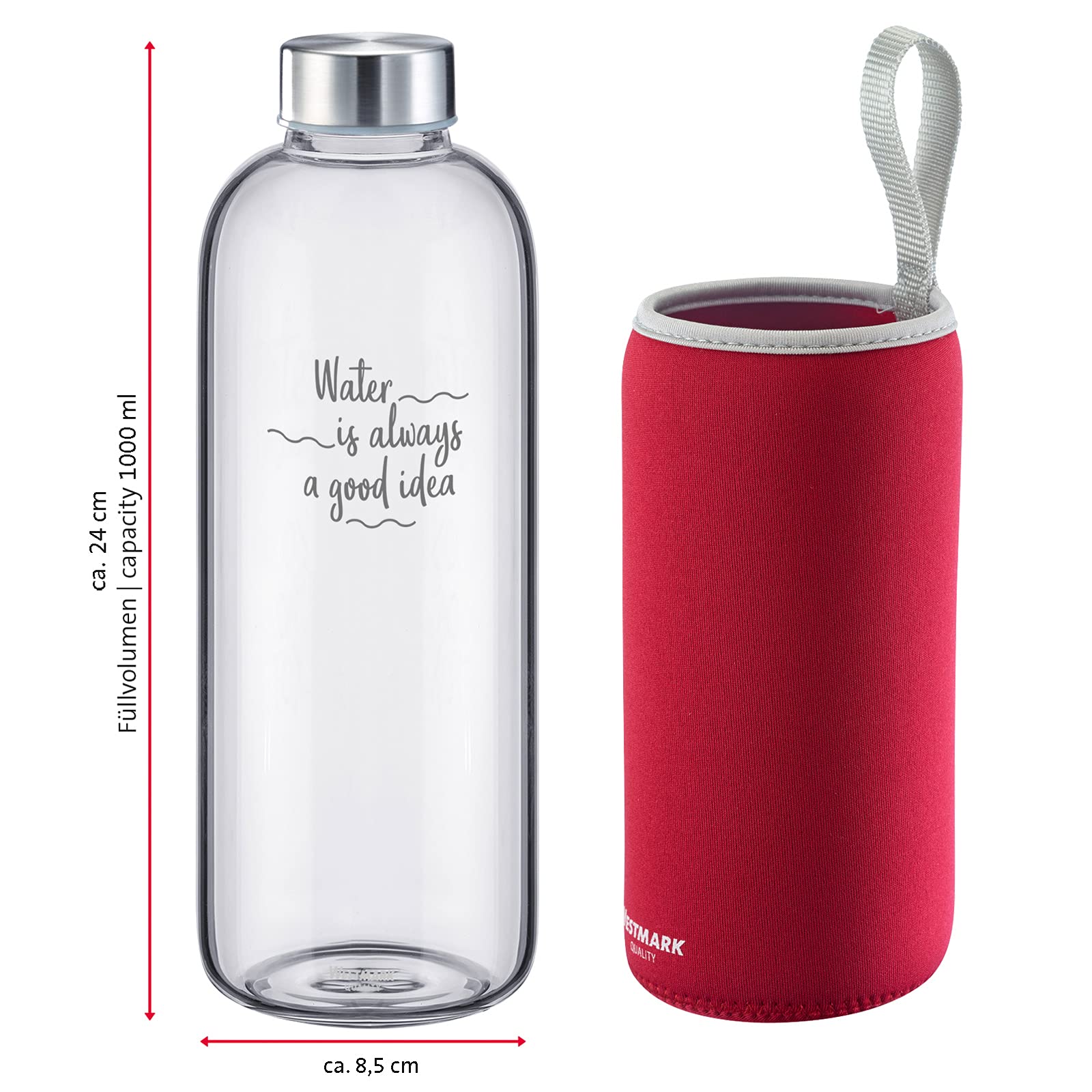 westmark-viva-527422e7-set-de-2-gourdes-en-verre-1000-ml-avec-housse-de-protecti image 2