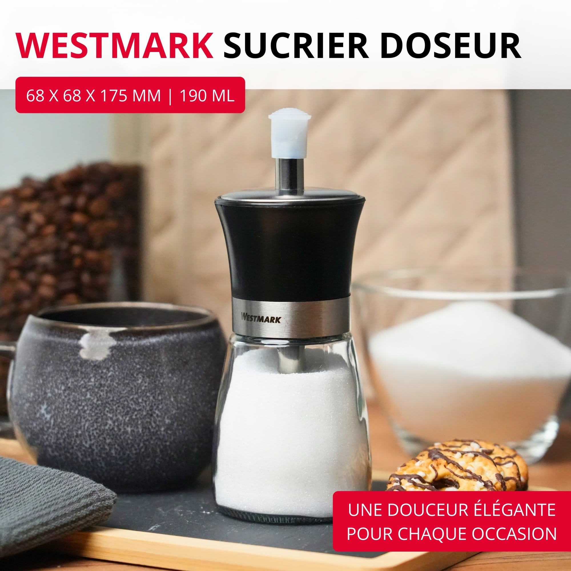 westmark-blacky-63592260-distributeur-de-sucre-190-ml-verre-inox-plastique-sans- image 2
