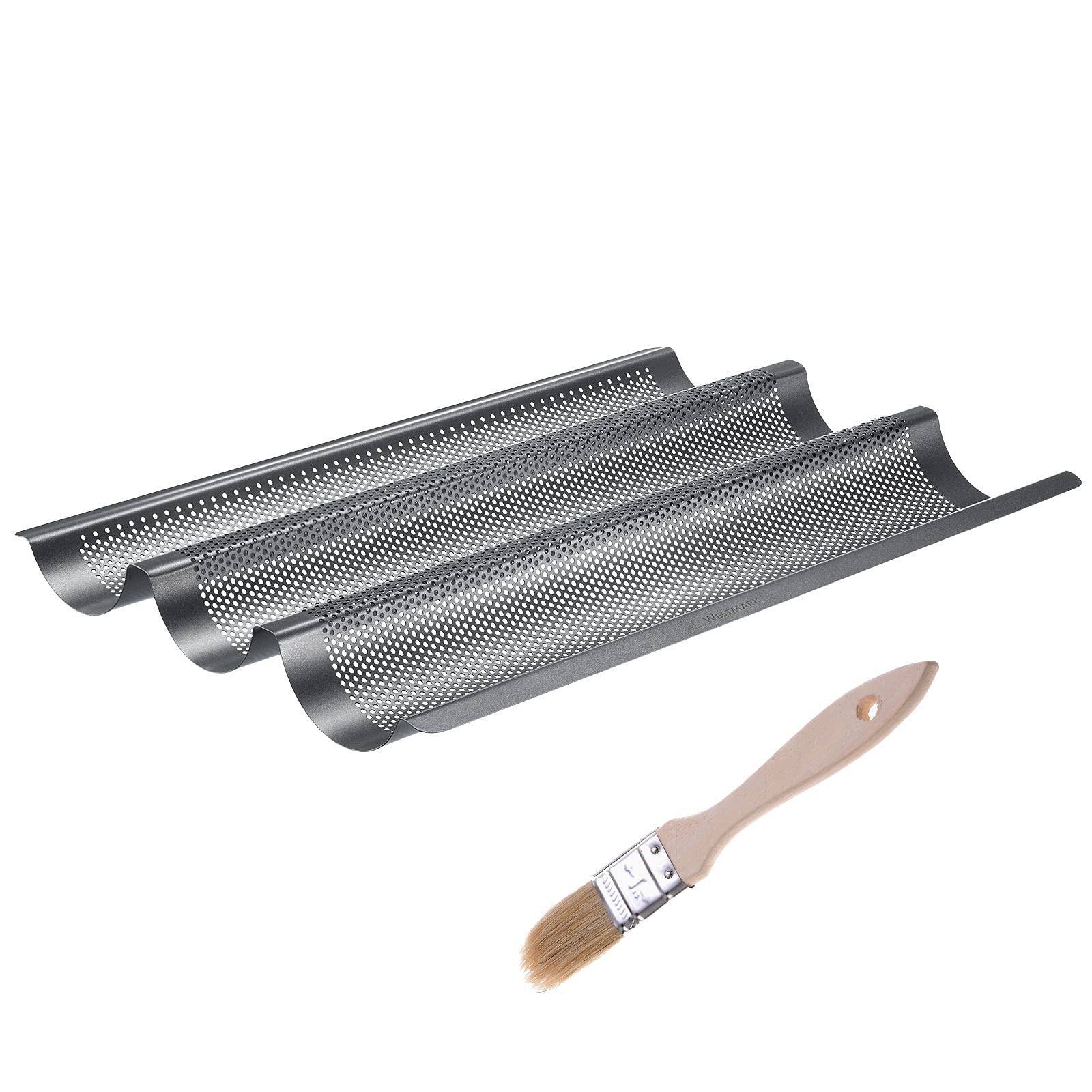westmark-329822e6-moule-baguette-set-3-pains-pinceau-p-tisserie-woody-acier-anti image 1