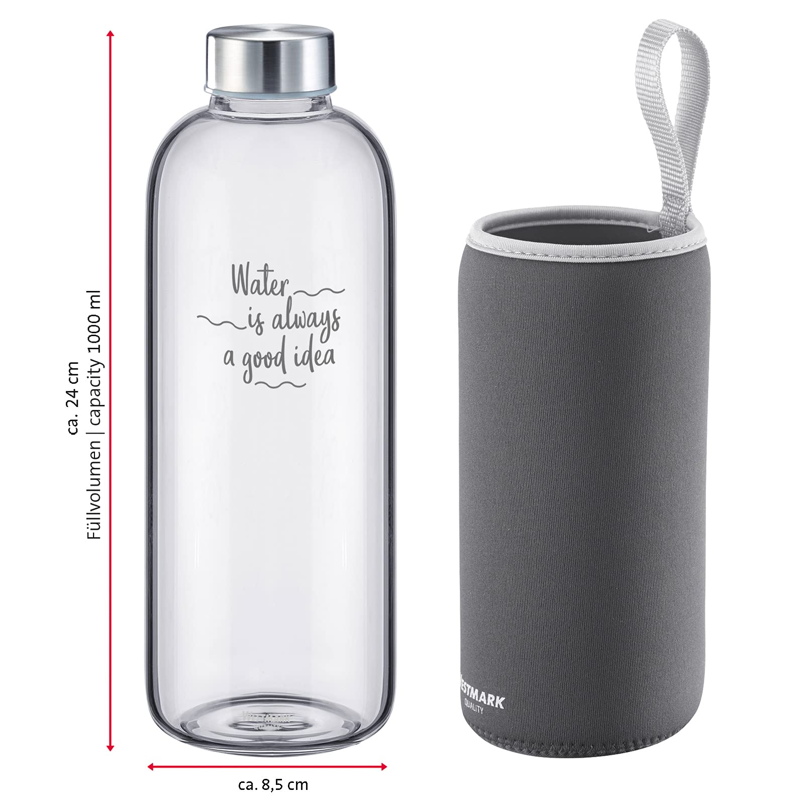 westmark-viva-527422e6-set-de-2-gourdes-en-verre-1000-ml-avec-housses-de-protect image 2