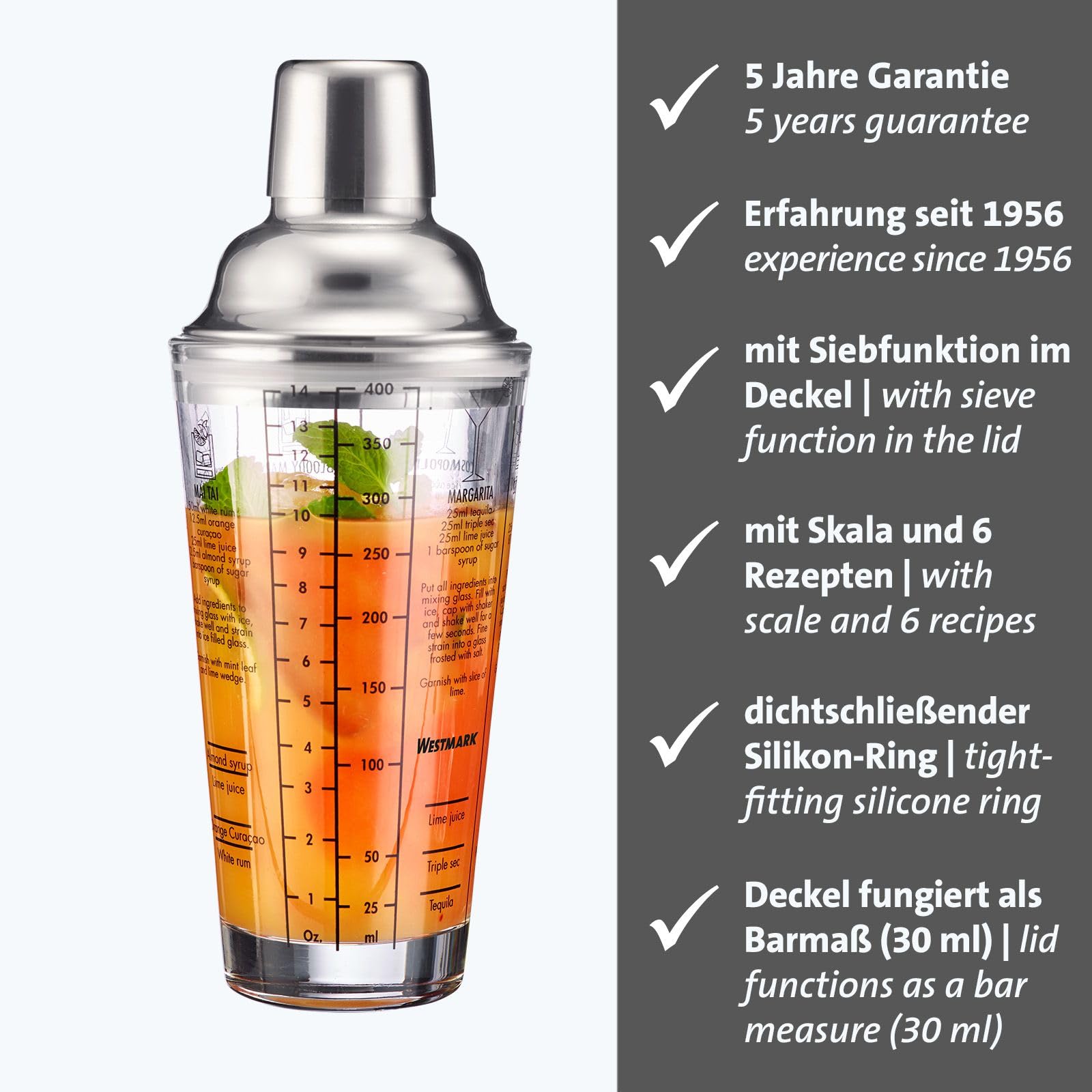 westmark-sam-shaker-cocktail-avec-chelle-et-passoire-int-gr-e-acier-inoxydable-1 image 2