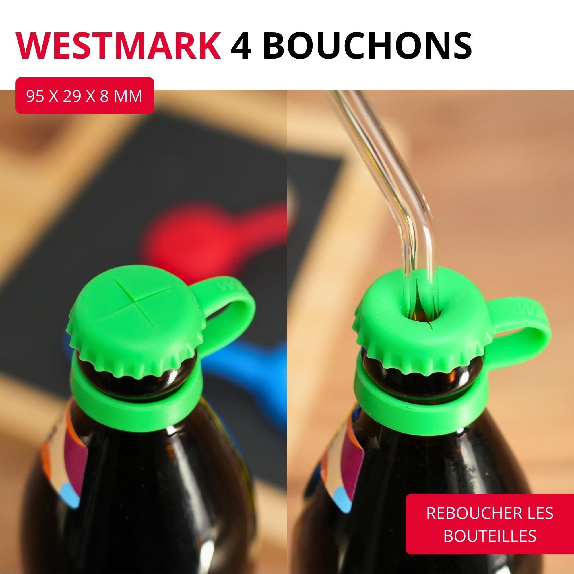 westmark-44412260-lot-de-4-bouchons-de-bouteille-en-silicone-avec-fente-pour-pai image 2