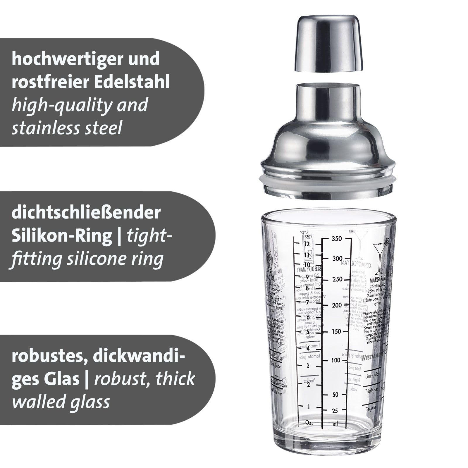 westmark-sam-shaker-cocktail-avec-chelle-et-passoire-int-gr-e-acier-inoxydable-1 image 3