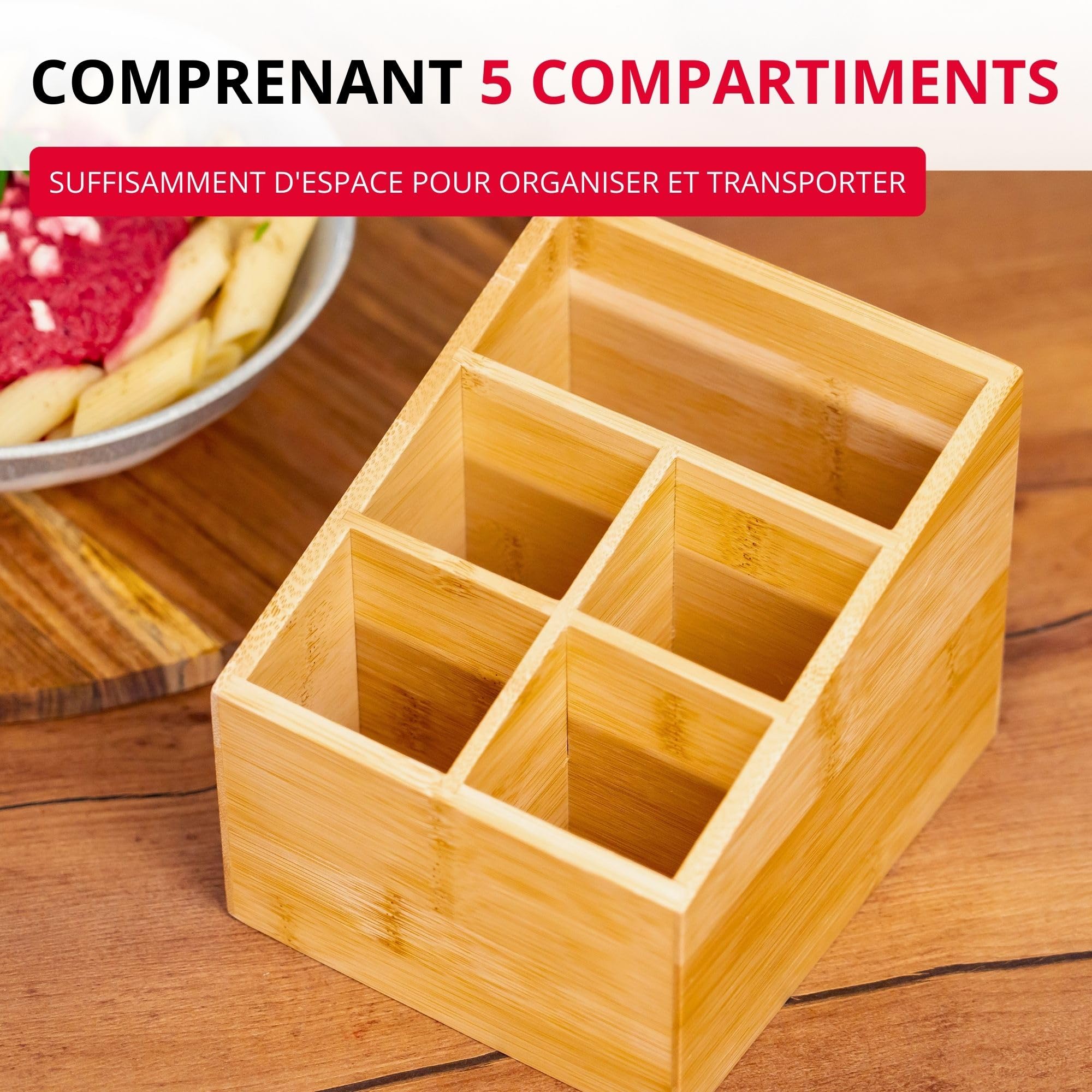 westmark-tapas-friends-organisateur-de-cuisine-5-compartiments-en-bambou-13-x-13 image 4