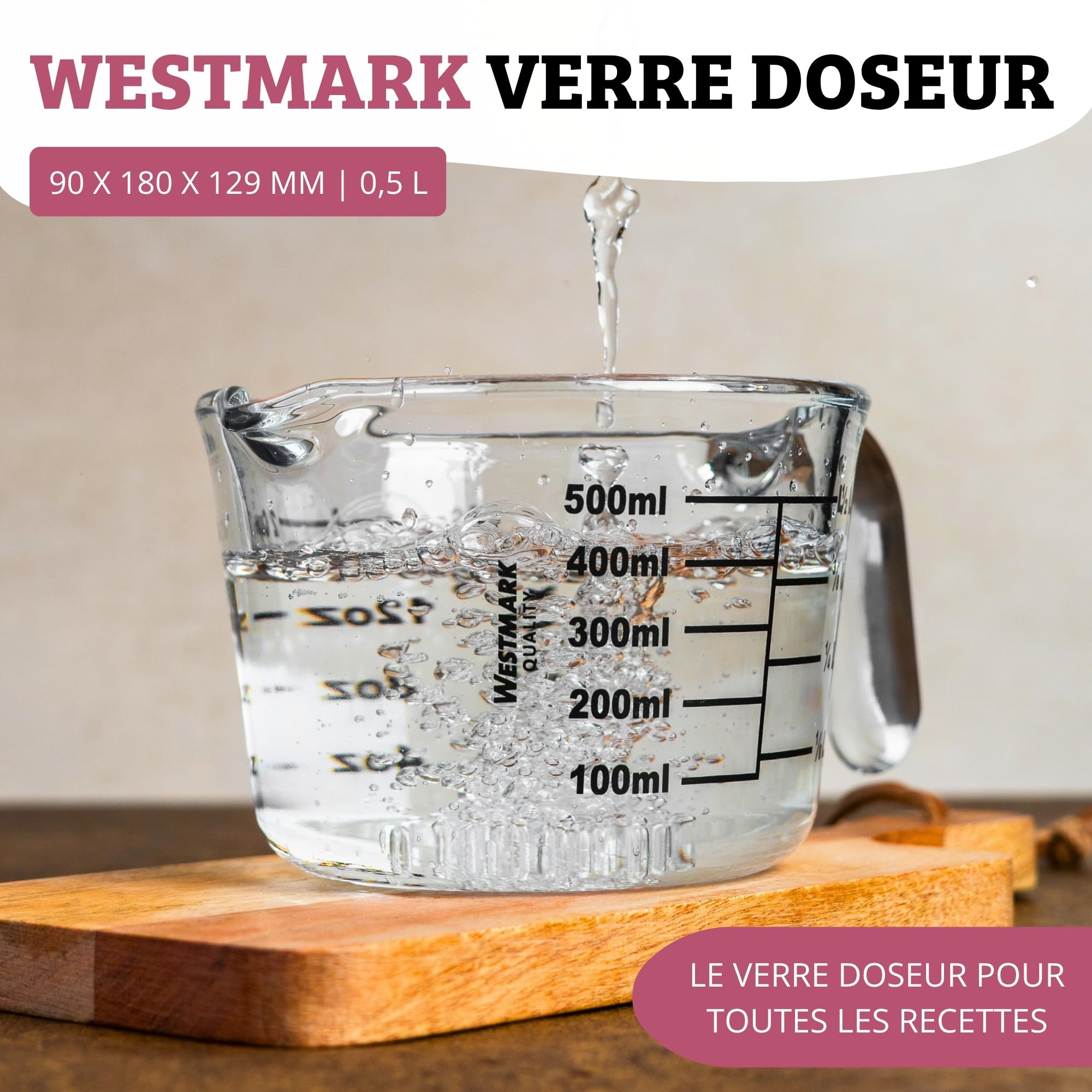 westmark-30622260-verre-doseur-borosilicate-0-5-l-gradu-ml-l-oz-tasses-r-sistant image 2
