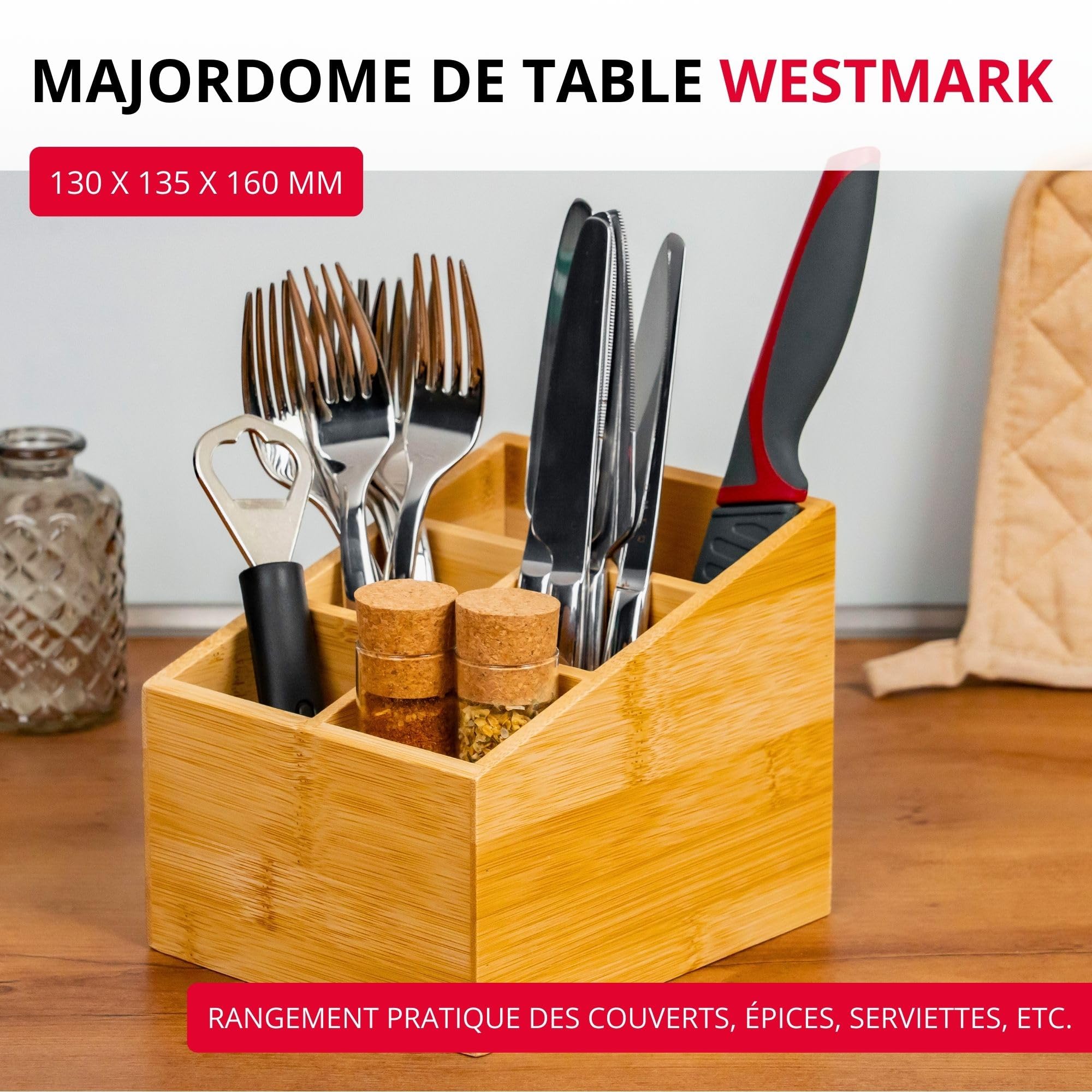 westmark-tapas-friends-organisateur-de-cuisine-5-compartiments-en-bambou-13-x-13 image 2