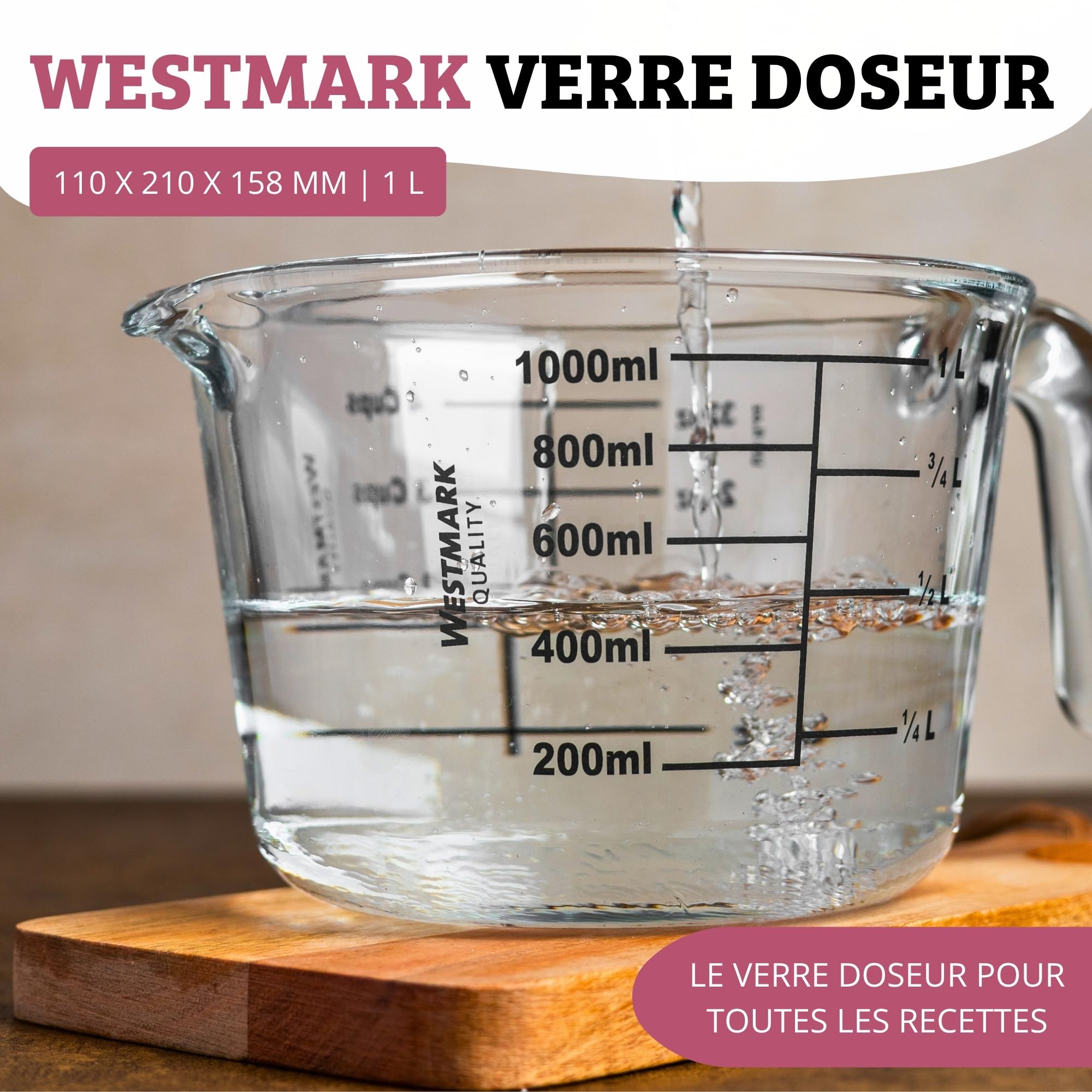 westmark-30632260-verre-doseur-1-litre-en-verre-borosilicate-r-sistant-jusqu-280 image 2